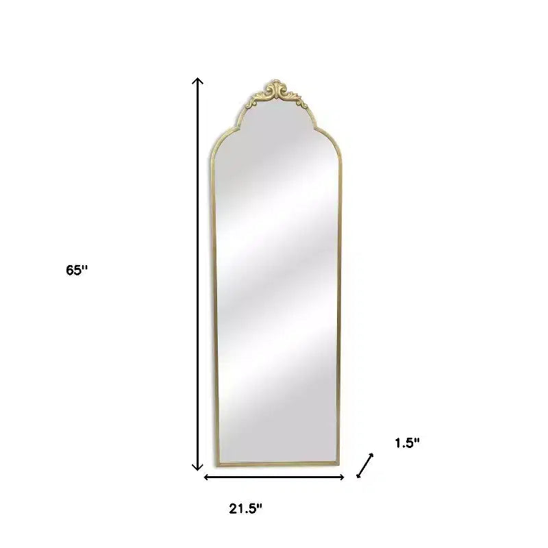 Miroir mural pleine longueur, arche en métal doré, 65 po