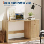 Bureau exécutif 60 po avec rangement, bureau moderne avec tiroir et armoire, bureaux d'ordinateur en bois cannelé, poste de travail, table de conférence pour l'étude, chêne naturel