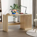Bureau exécutif 60 po avec rangement, bureau moderne avec tiroir et armoire, bureaux d'ordinateur en bois cannelé, poste de travail, table de conférence pour l'étude, chêne naturel