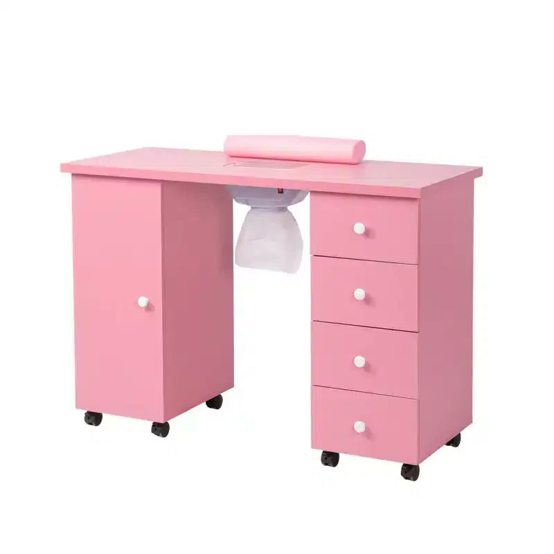 Table de manucure blanche 4 tiroirs en MDF de 42,5 po avec armoire, portes et collecteur de poussière électrique