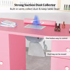 Table de manucure blanche 4 tiroirs en MDF de 42,5 po avec armoire, portes et collecteur de poussière électrique