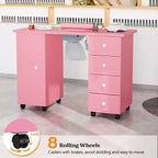 Table de manucure blanche 4 tiroirs en MDF de 42,5 po avec armoire, portes et collecteur de poussière électrique