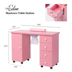 Table de manucure blanche 4 tiroirs en MDF de 42,5 po avec armoire, portes et collecteur de poussière électrique