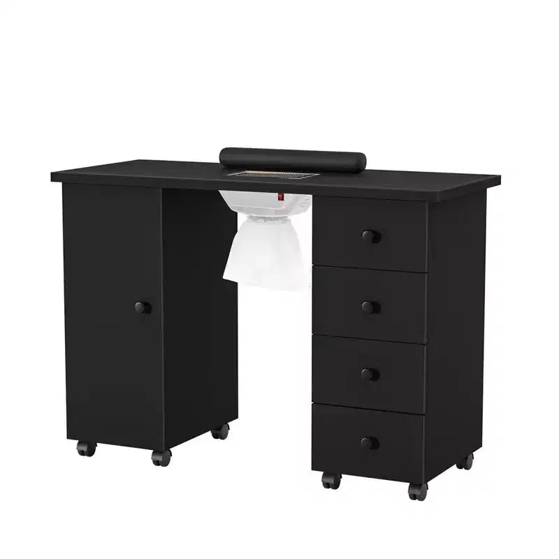 Table de manucure blanche 4 tiroirs en MDF de 42,5 po avec armoire, portes et collecteur de poussière électrique