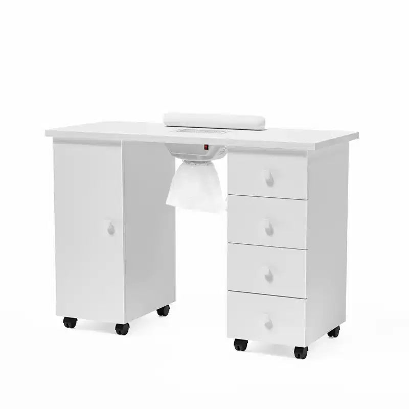 Table de manucure blanche 4 tiroirs en MDF de 42,5 po avec armoire, portes et collecteur de poussière électrique