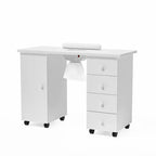 Table de manucure blanche 4 tiroirs en MDF de 42,5 po avec armoire, portes et collecteur de poussière électrique