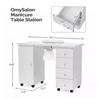 Table de manucure blanche 4 tiroirs en MDF de 42,5 po avec armoire, portes et collecteur de poussière électrique