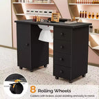 Table de manucure blanche 4 tiroirs en MDF de 42,5 po avec armoire, portes et collecteur de poussière électrique