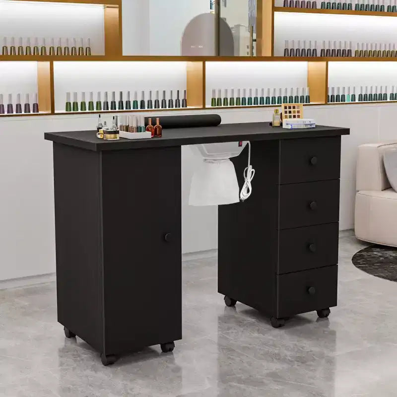 Table de manucure blanche 4 tiroirs en MDF de 42,5 po avec armoire, portes et collecteur de poussière électrique