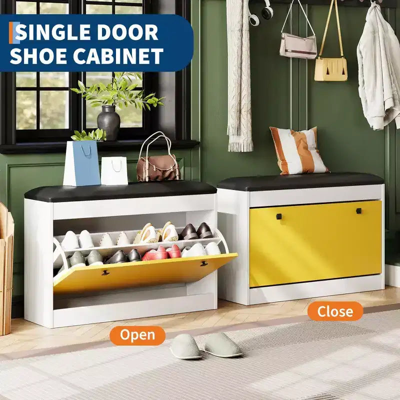 Banc à Chaussures, Banc de Rangement à Chaussures de 80 cm avec Tiroir Basculant et Coussin en PU, Meuble à Chaussures Moderne pour Entrée