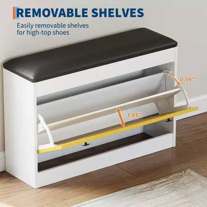 Banc à Chaussures, Banc de Rangement à Chaussures de 80 cm avec Tiroir Basculant et Coussin en PU, Meuble à Chaussures Moderne pour Entrée