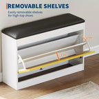 Banc à Chaussures, Banc de Rangement à Chaussures de 80 cm avec Tiroir Basculant et Coussin en PU, Meuble à Chaussures Moderne pour Entrée