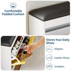 Banc à Chaussures, Banc de Rangement à Chaussures de 80 cm avec Tiroir Basculant et Coussin en PU, Meuble à Chaussures Moderne pour Entrée