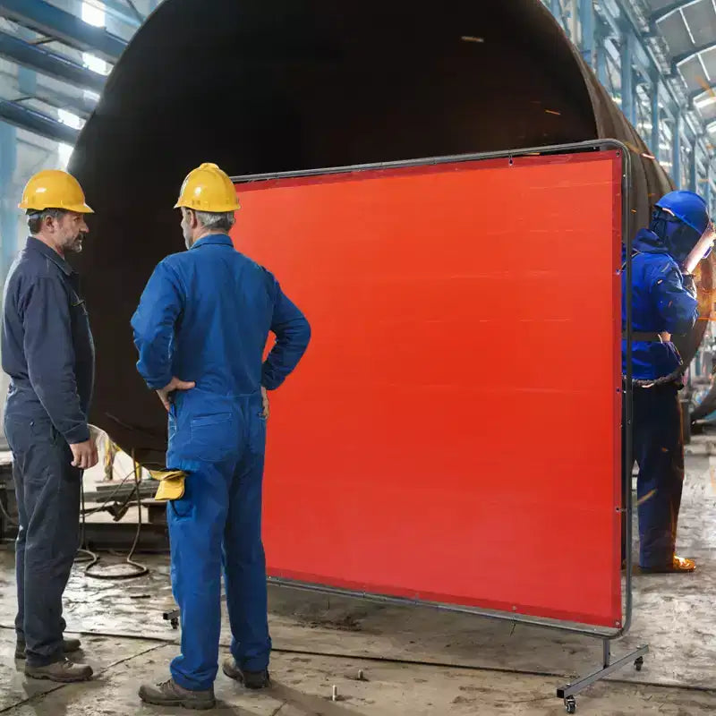 Écran de soudage avec cadre, écran de rideau de soudage de 1,8 x 2,4 m, écran de protection de soudage en vinyle ignifuge sur 4 roulettes pivotantes (dont 2 verrouillables), rouge