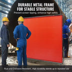Écran de soudage avec cadre, écran de rideau de soudage de 1,8 x 2,4 m, écran de protection de soudage en vinyle ignifuge sur 4 roulettes pivotantes (dont 2 verrouillables), rouge