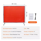 Écran de soudage avec cadre, écran de rideau de soudage de 1,8 x 2,4 m, écran de protection de soudage en vinyle ignifuge sur 4 roulettes pivotantes (dont 2 verrouillables), rouge