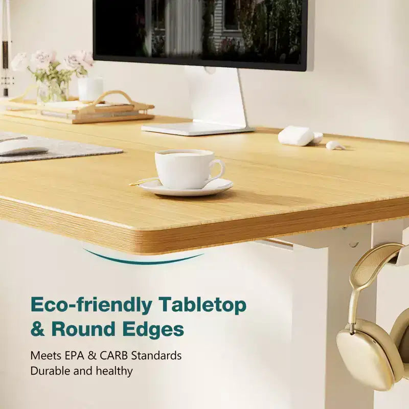Bureau électrique ergonomique réglable en hauteur avec cadre métallique en T et préréglages de mémoire, poste de travail informatique moderne 39.30x23.60x45.40-Jaune