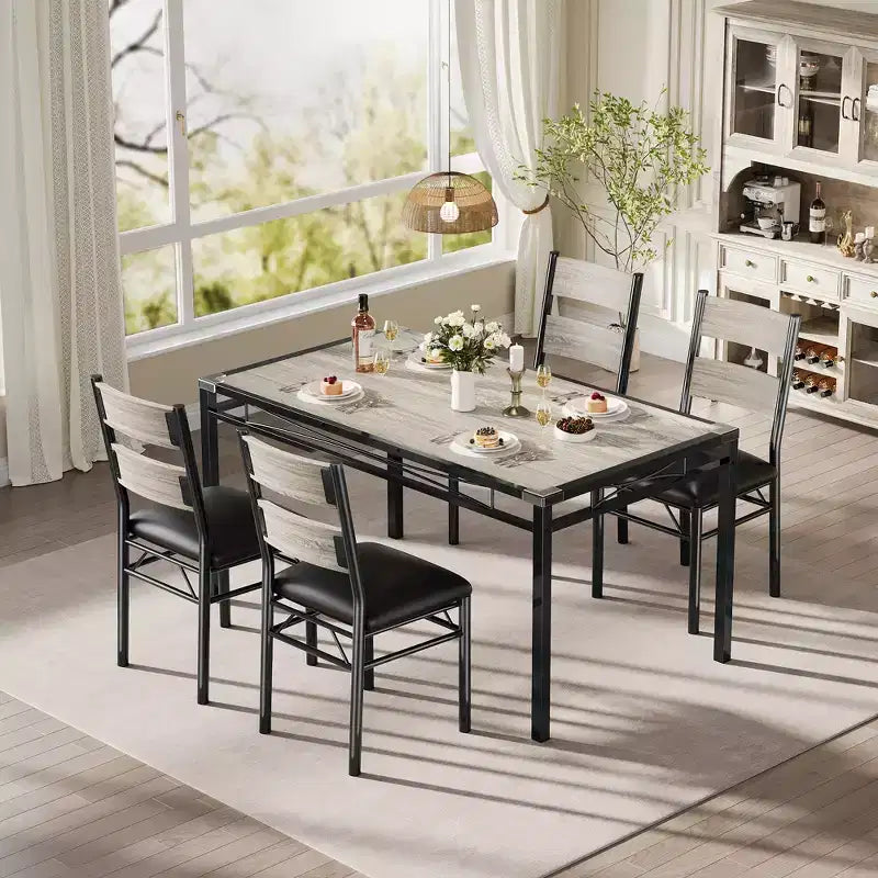 Table à manger pour 4 personnes, table de salle à manger, table et chaises de cuisine en bois avec chaises rembourrées pour cuisine, appartement