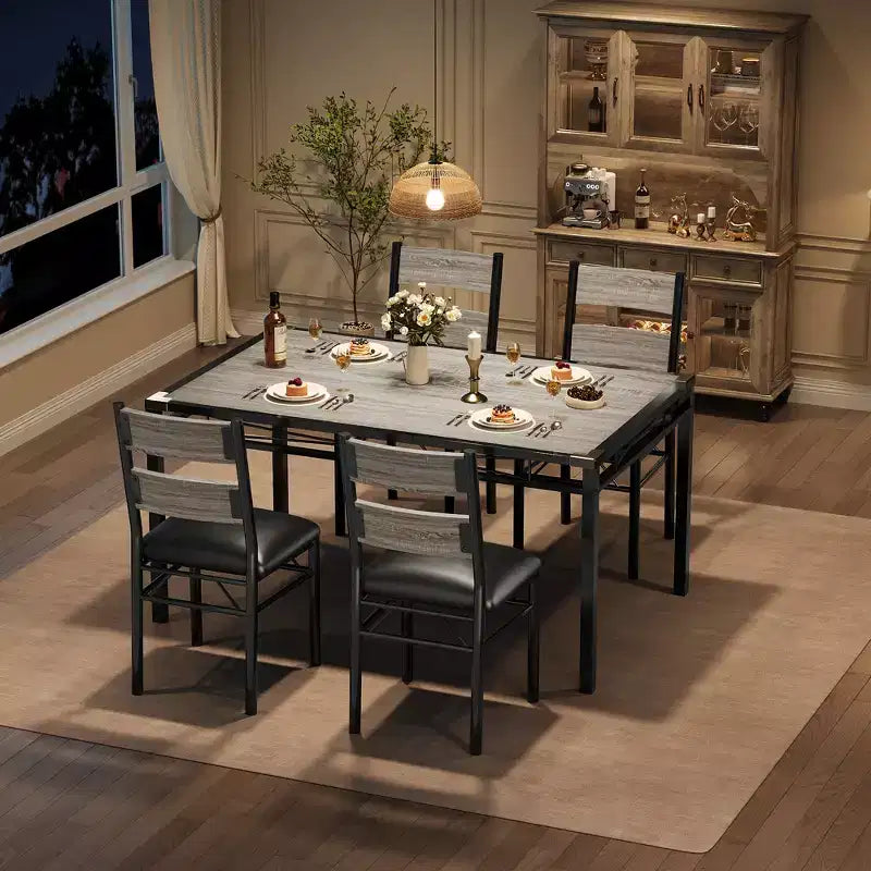 Table à manger pour 4 personnes, table de salle à manger, table et chaises de cuisine en bois avec chaises rembourrées pour cuisine, appartement