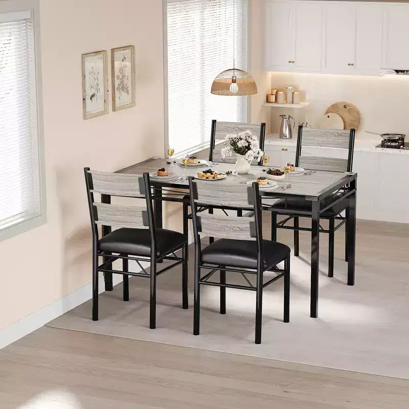 Table à manger pour 4 personnes, table de salle à manger, table et chaises de cuisine en bois avec chaises rembourrées pour cuisine, appartement
