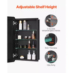Armoire à pharmacie, 16,5 x 27,5 pouces, Armoire à pharmacie de salle de bain avec miroir, cadre en aluminium, étagères réglables à 3 niveaux, noire