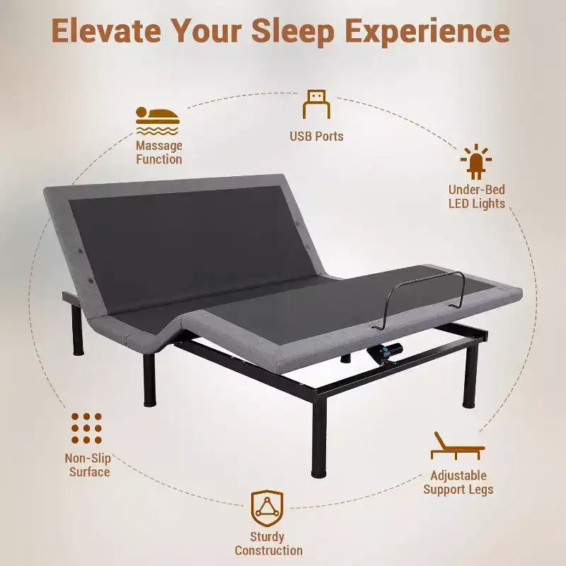 Lit réglable Queen - Massage et chargement USB