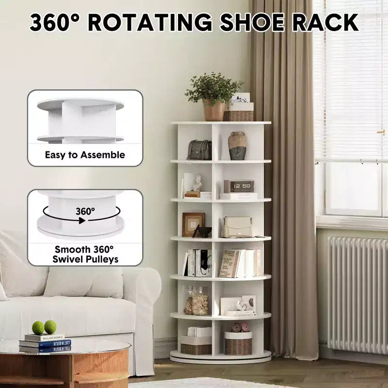 Tour de rangement rotative pour chaussures, organisateur de chaussures rotatif à 360°, étagère rotative de grande capacité, carrousel rond, bibliothèque, support de sacs à main