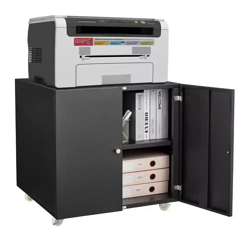 Support d'Imprimante en Métal avec Rangement, Table Roulante pour Imprimante pour Documents de Taille Lettre/Légal/A4, Meuble Classeur Mobile en Métal