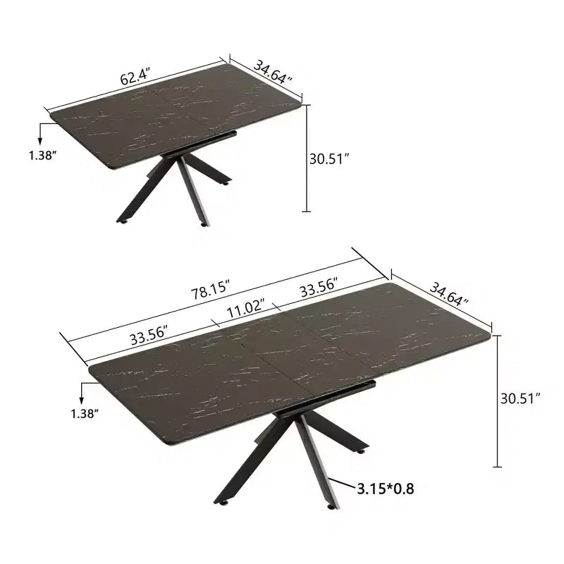 Table à manger rectangulaire moderne extensible avec pieds en X, de 6 à 10 places, pour salle de réunion, salon