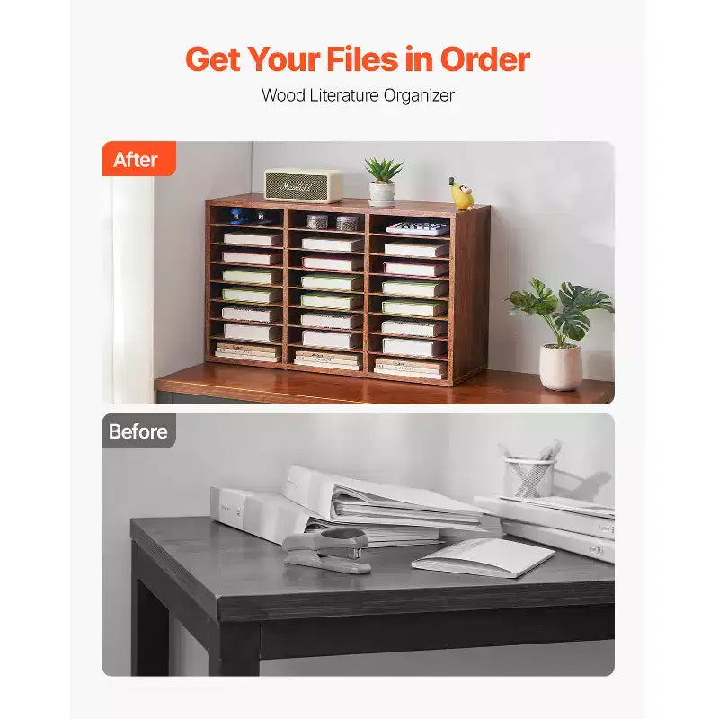 Organisateur de documents, 24 compartiments pour bureau, avec étagères amovibles, trieur en bois aggloméré, marron