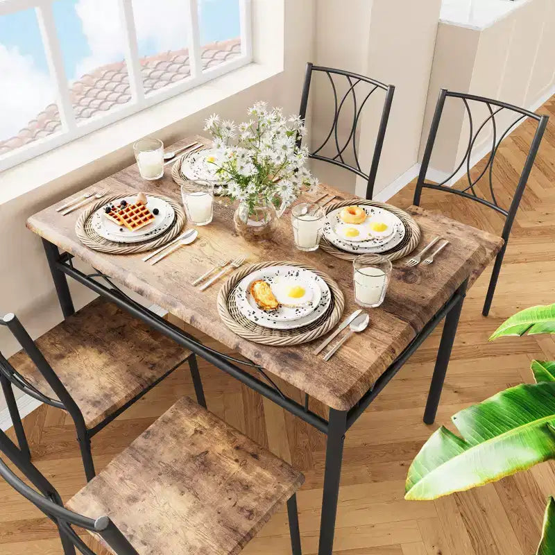 Table et chaises de cuisine, ensemble de table à manger pour 4 personnes avec chaises, ensemble de table de cuisine rectangulaire en métal et bois