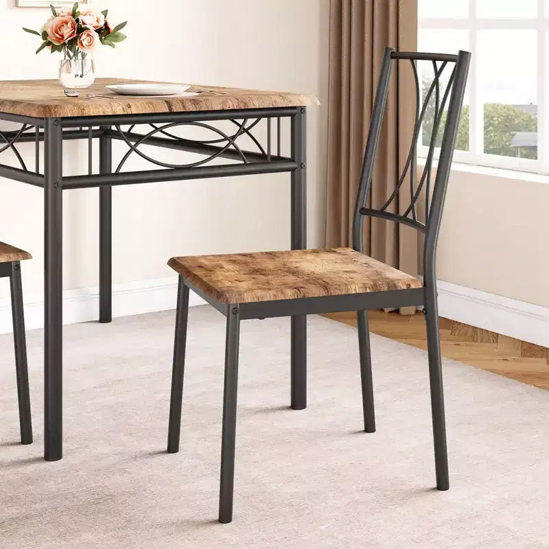 Table et chaises de cuisine, ensemble de table à manger pour 4 personnes avec chaises, ensemble de table de cuisine rectangulaire en métal et bois