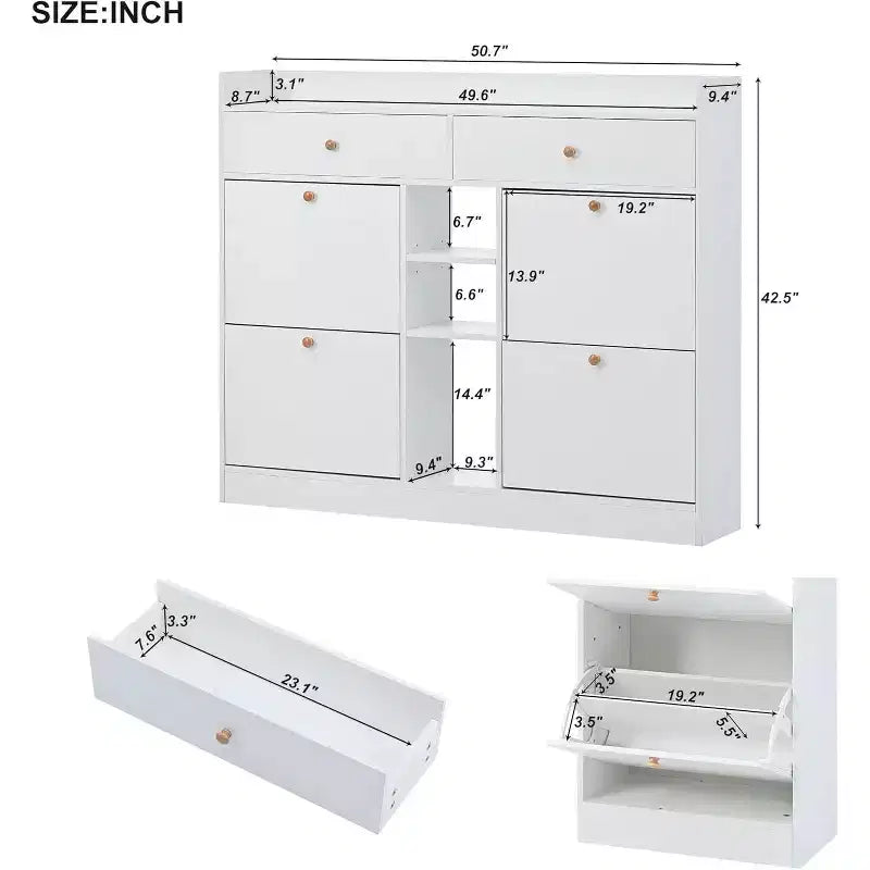 Meuble à chaussures moderne, organisateur de chaussures à tiroirs basculants à 3 niveaux, peut contenir 19 paires, rangement pour entrée, 50,7x9,4x42,5, design minimaliste