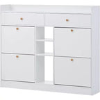 Meuble à chaussures moderne, organisateur de chaussures à tiroirs basculants à 3 niveaux, peut contenir 19 paires, rangement pour entrée, 50,7x9,4x42,5, design minimaliste