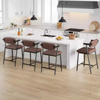 Tabourets de bar à hauteur de comptoir avec accoudoirs, assise et dossier larges rembourrés, structure métallique avec repose-pieds pour îlot de cuisine, marron rustique