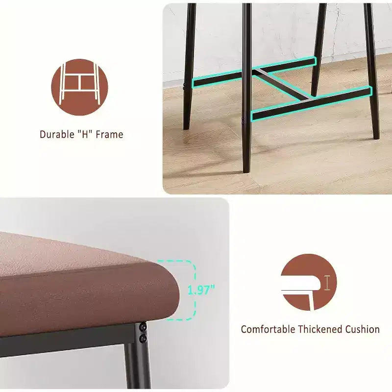 Tabourets de bar à hauteur de comptoir avec accoudoirs, assise et dossier larges rembourrés, structure métallique avec repose-pieds pour îlot de cuisine, marron rustique