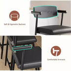 Tabourets de bar à hauteur de comptoir avec accoudoirs, assise et dossier larges rembourrés, structure métallique avec repose-pieds pour îlot de cuisine, marron rustique