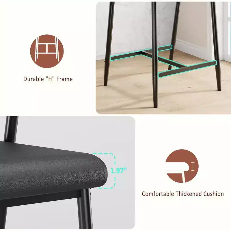 Tabourets de bar à hauteur de comptoir avec accoudoirs, assise et dossier larges rembourrés, structure métallique avec repose-pieds pour îlot de cuisine, marron rustique