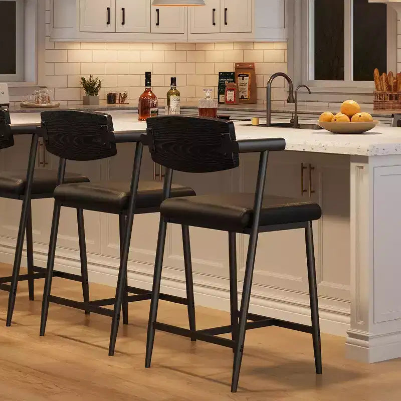 Acekool Counter Height Bar Stools Set of 2 with Arms, Upholstered Wide Seat & Back, Metal Frame with Footrest for Kitchen Island, Rustic Brown