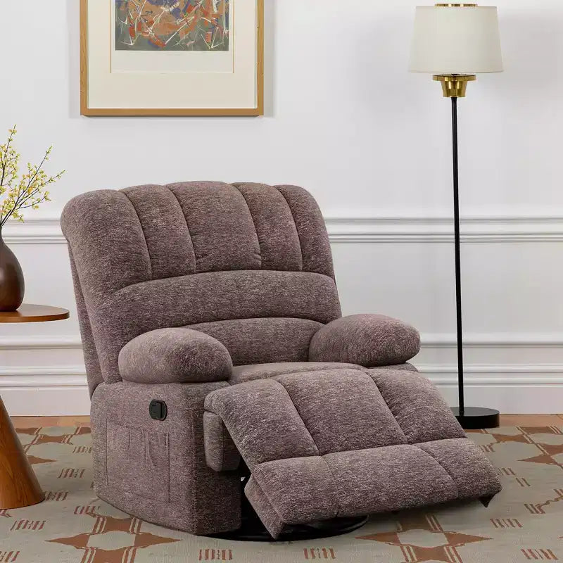 Fauteuil inclinable pivotant et à bascule surdimensionné marron pour salon d'adultes