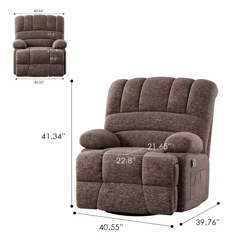 Fauteuil inclinable pivotant et à bascule surdimensionné marron pour salon d'adultes