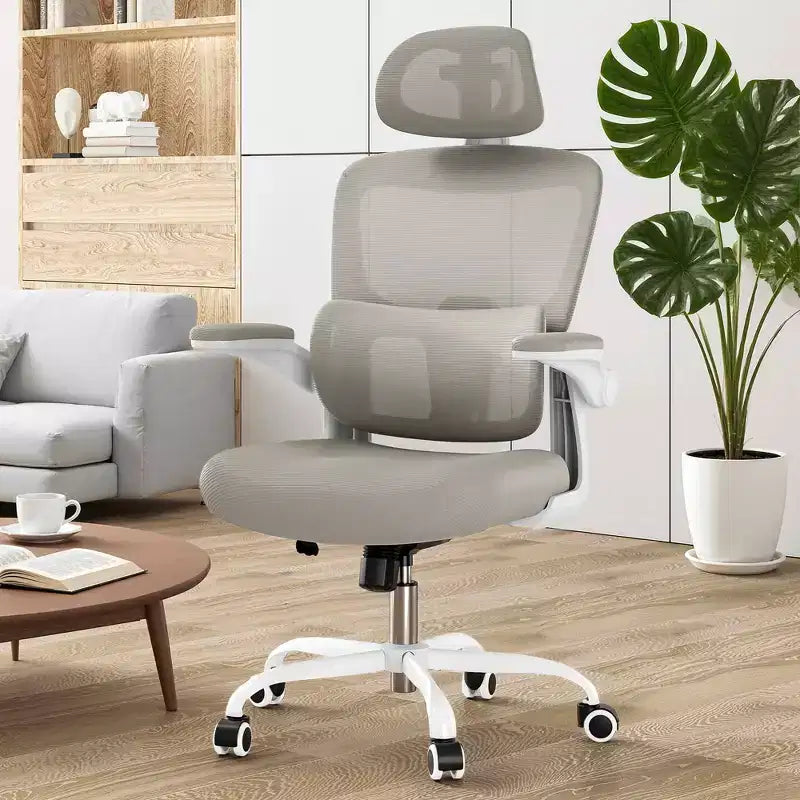 Chaise de bureau ergonomique à dossier haut avec accoudoirs relevables et soutien lombaire réglable