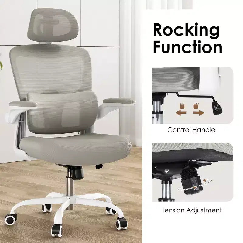 Chaise de bureau ergonomique à dossier haut avec accoudoirs relevables et soutien lombaire réglable