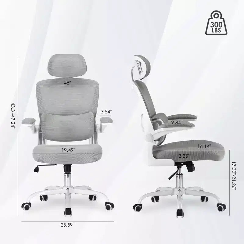 Chaise de bureau ergonomique à dossier haut avec accoudoirs relevables et soutien lombaire réglable