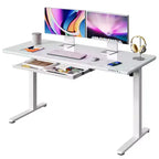 GALAXHERO 55 Inch Electric Standing Desk with Drawers, Whole-Piece Glass Adjustable Height Desk, Quick-Install Stand Up Desk,White