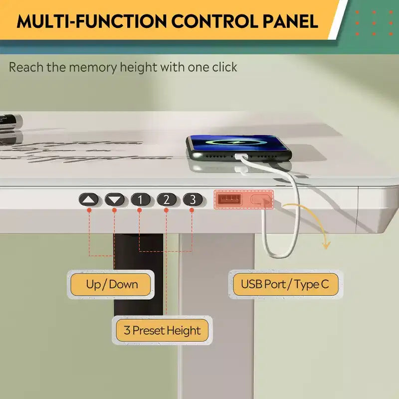 Bureau électrique réglable en hauteur de 55 pouces avec tiroirs, bureau en verre d'une seule pièce, bureau debout à installation rapide, blanc