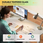 Bureau électrique réglable en hauteur de 55 pouces avec tiroirs, bureau en verre d'une seule pièce, bureau debout à installation rapide, blanc