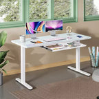 Bureau électrique réglable en hauteur de 55 pouces avec tiroirs, bureau en verre d'une seule pièce, bureau debout à installation rapide, blanc