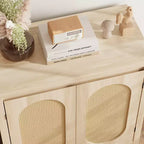 Buffet bahut des années 50 - Meuble de rangement rétro avec portes en rotin et étagères réglables, console d'appoint chic et bohème pour salon