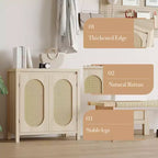 Buffet bahut des années 50 - Meuble de rangement rétro avec portes en rotin et étagères réglables, console d'appoint chic et bohème pour salon